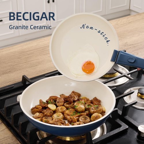 BECIGAR 8PCS Ceramic Cookware,Nonstick Pan, Removable Handle Ceramic Pots and Pans Set, Stackable Set, Nonstick Pan Pots and Pans Set Non Stick pot(Blue)