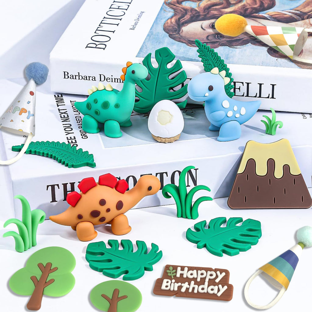 Simpfo-27 PCS Dinosaur Cake Topper, Birthday Decorations Set with Dinosaur Eggs, Jungle Leaves - Reusable Dinosaur Cake Decorations for Kids, Dino Theme Party Supplies for Boys Girls Toddler（Simpfo）