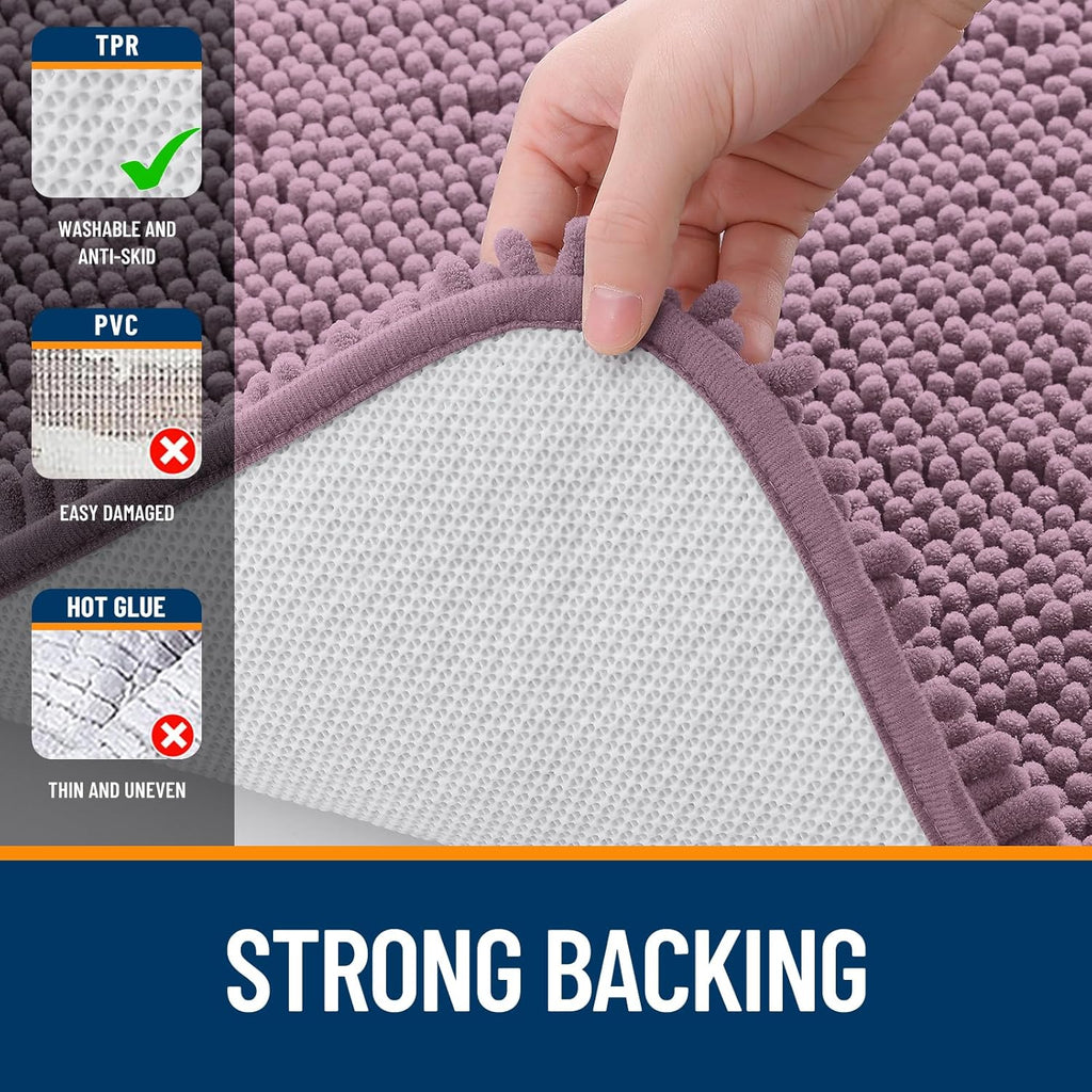 OLANLY Bathroom Runner Rugs - Soft Absorbent Chenille with Rubber Backing | Quick Dry, 59x24 Deep Plum