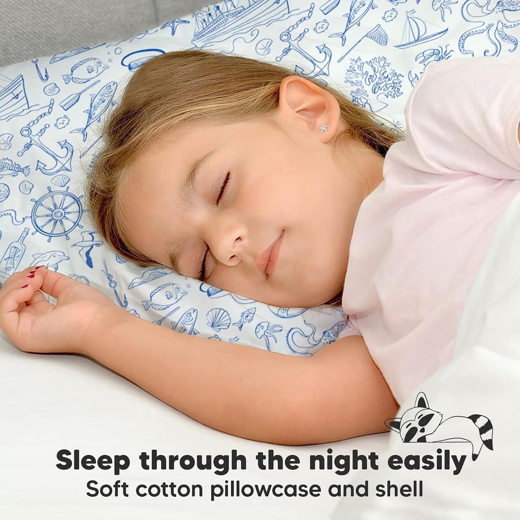 My Little Dreamy Toddler Pillow - Organic Cotton Travel Bed Pillow with Case, Soft & Breathable | 13x18 Inches, Nautical Design for Ages 2-5