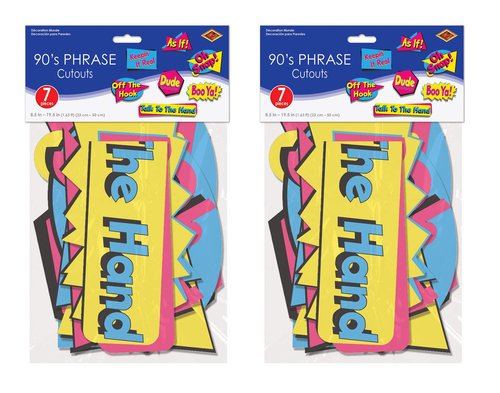 Beistle 90's Phrase Cutouts 14 Piece Wall Party Decorations, 8.5" - 19.5", Blue/Yeow/Cerise/Black
