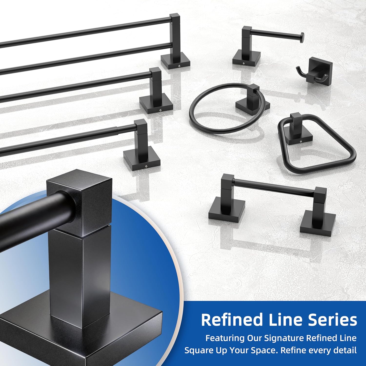 Ruacq Toilet Paper Holder - Matte Black Double Post Pivoting Design | Modern Wall-Mounted Tissue Holder