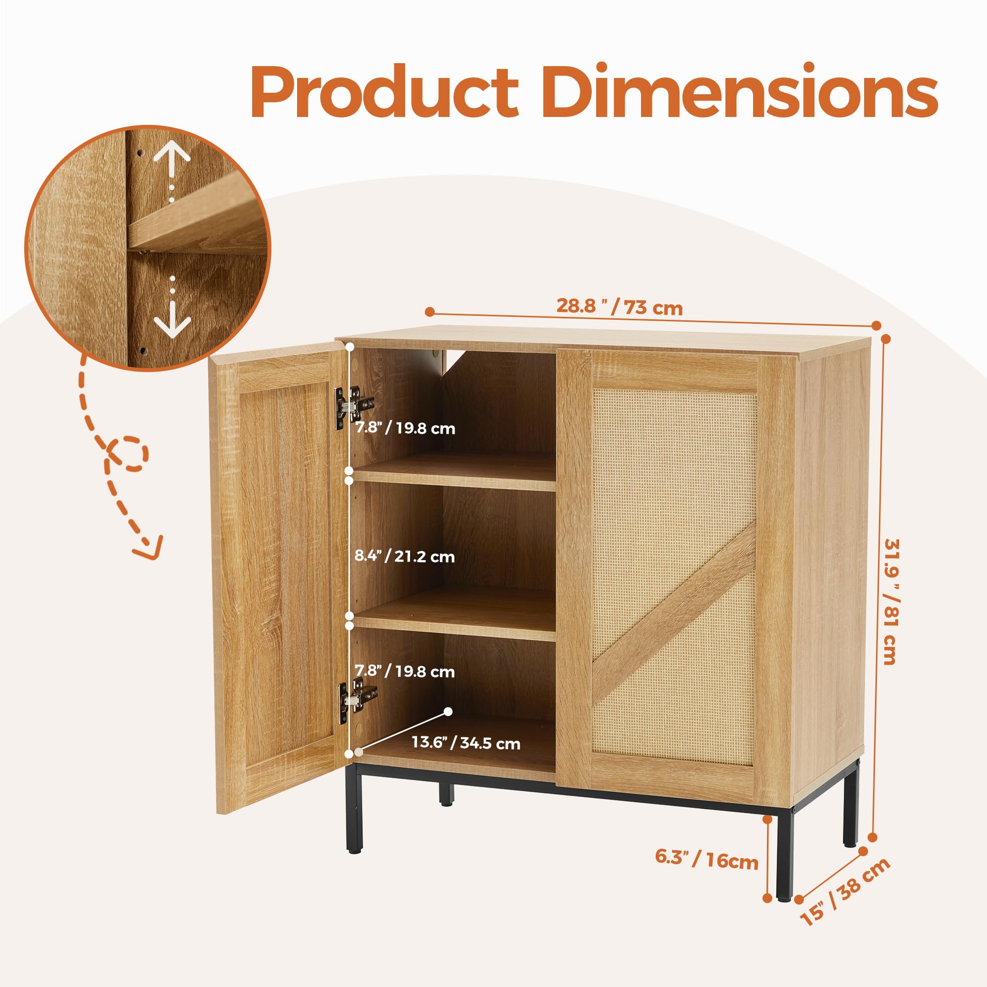 Mericonia Buffet Cabinet with Storage, Sideboards 2 Doors with Metal Base and Adjustable Shelf for Kitchen, Coffee Bar, Entryway, Hallway,Living Room (Rattan Buffet Cabinet, Natural)