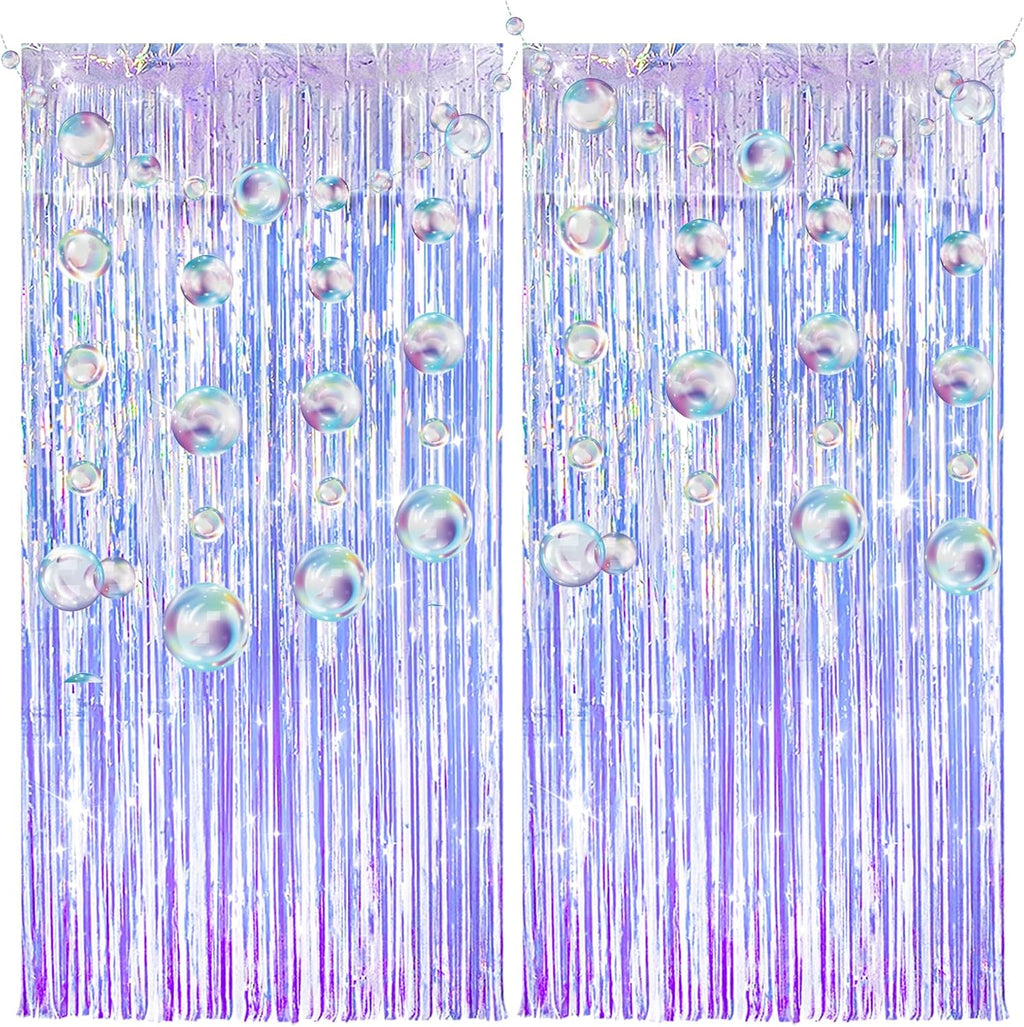 Skiennix Iridescent Party Streamers - Tinsel Foil Fringe Curtains with Colorful Bubble Garlands | Perfect for Ocean-Themed Celebrations