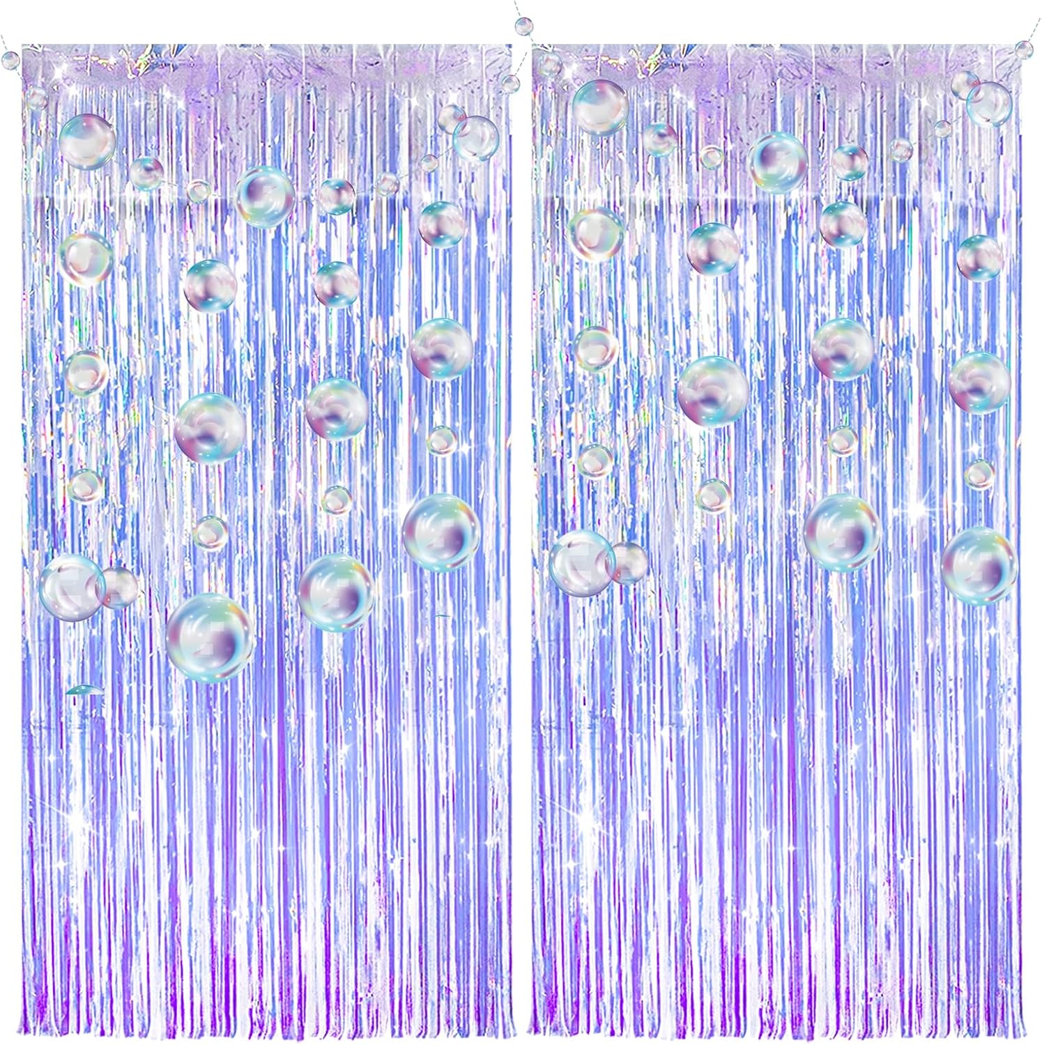 Skiennix Iridescent Party Streamers - Tinsel Foil Fringe Curtains with Colorful Bubble Garlands | Perfect for Ocean-Themed Celebrations