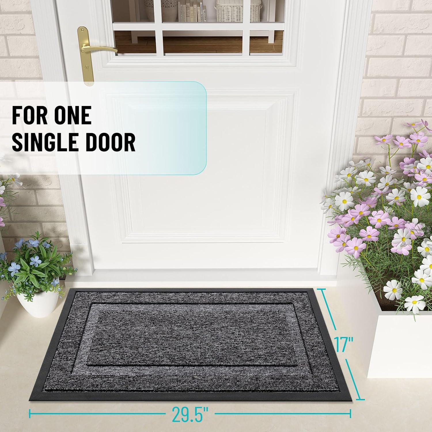 OLANLY Waterproof Front Door Mat - All-Season Indoor/Outdoor Doormat, Easy Clean, 71x23, Black & White