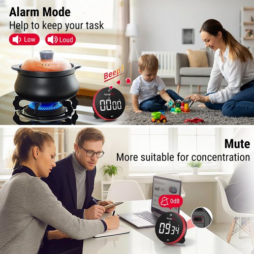 TempPro 99-Hour Digital Kitchen Timer with Strong Magnetic & Stable Stand, Classroom Timers with 3-Volume-Level, Stopwatch with Large LED Display, Digital Timers for Classroom, (Previously ThermoPro)