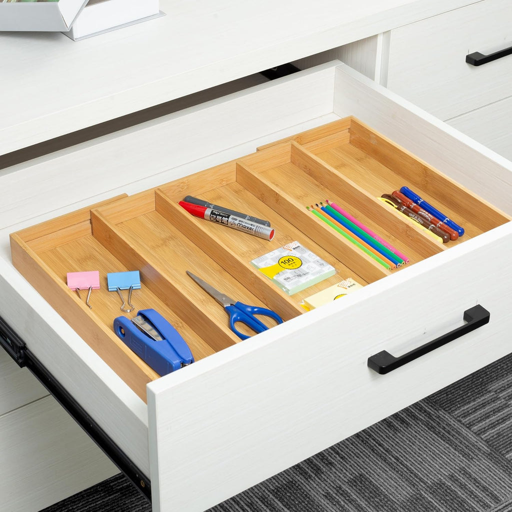 Utoplike Bamboo Drawer Organizer - Adjustable Utensil Holder & Cutlery Tray | 5 Slot for Kitchen & Home