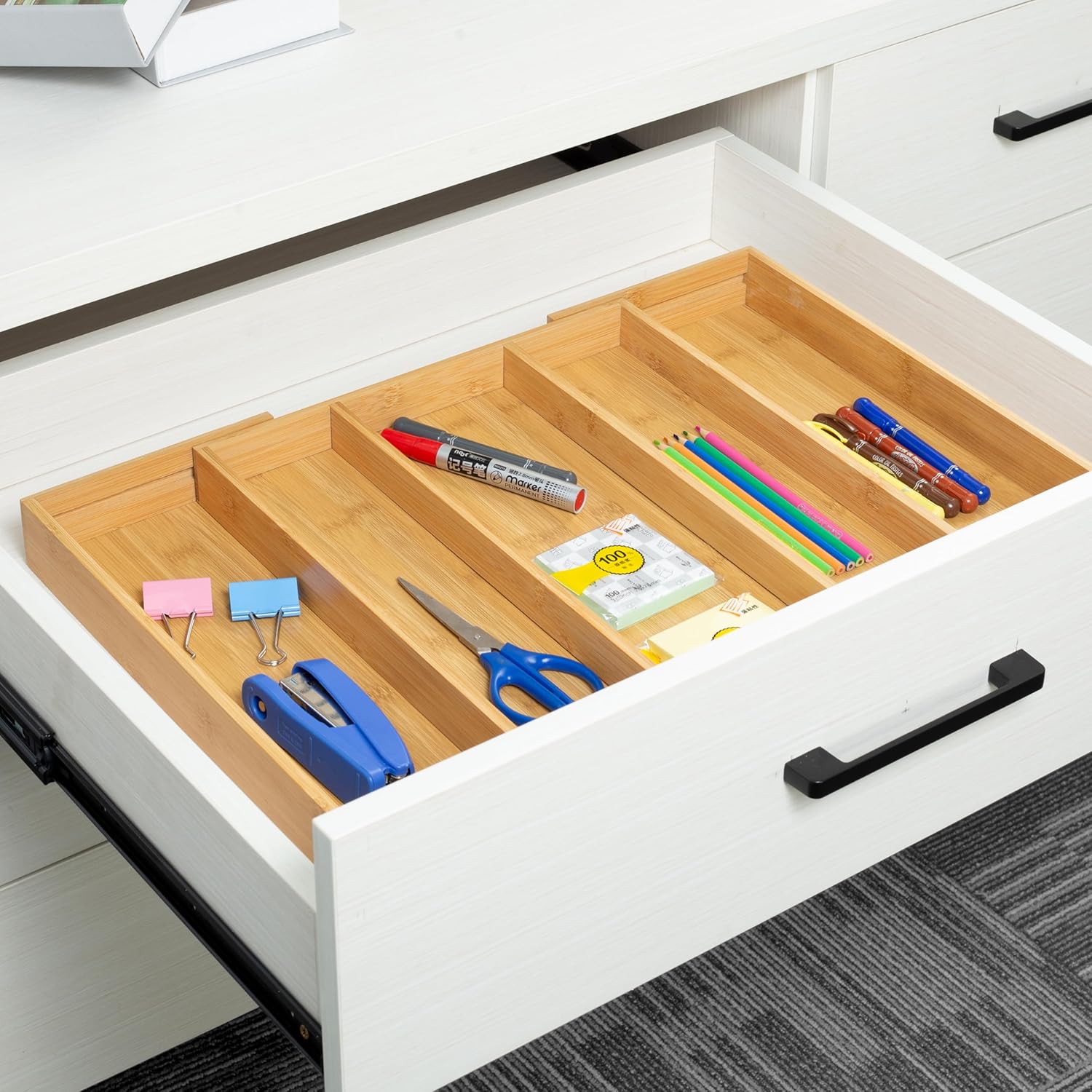 Utoplike Bamboo Drawer Organizer - Adjustable Utensil Holder & Cutlery Tray | 5 Slot for Kitchen & Home