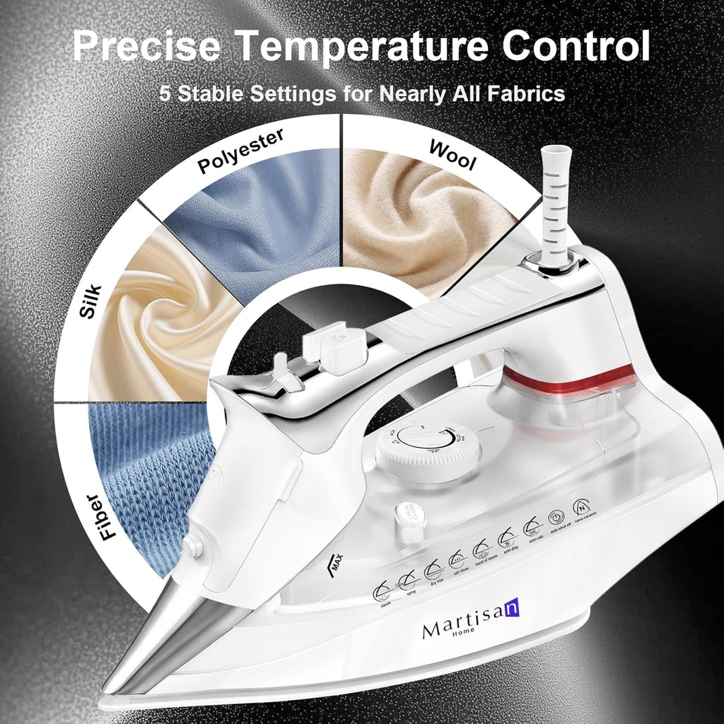 Martisan Steam Iron - 1800W Nano Ceramic Soleplate | Dynamic Steam Burst & Precise Thermostat for All Fabrics
