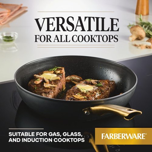 Farberware Forged Induction Ceramic Nonstick Frying Pan - 12.25 Inch, Dishwasher Safe, Black & Gold