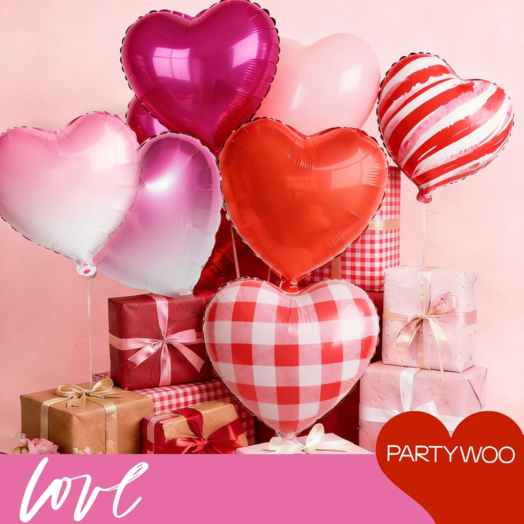 PartyWoo Valentine's Balloons - 15pcs 18 Inch Pink & Red Foil Heart Balloons for Romantic Celebrations