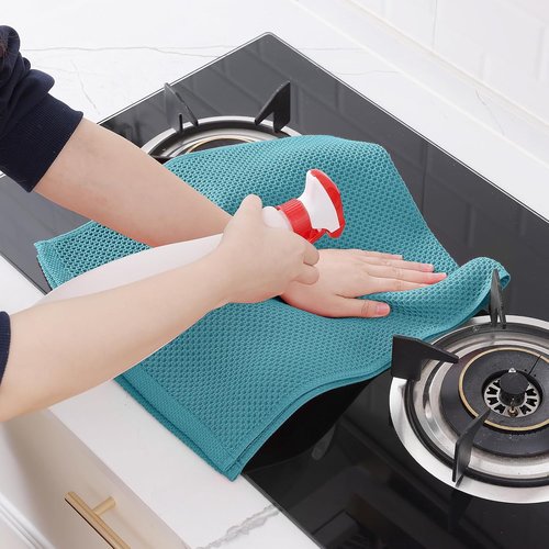 Homaxy Kitchen Dish Towels - Ultra Soft 100% Cotton Waffle Weave | Quick Drying, 13 x 28 Inches, 12-Pack, Lake Blue