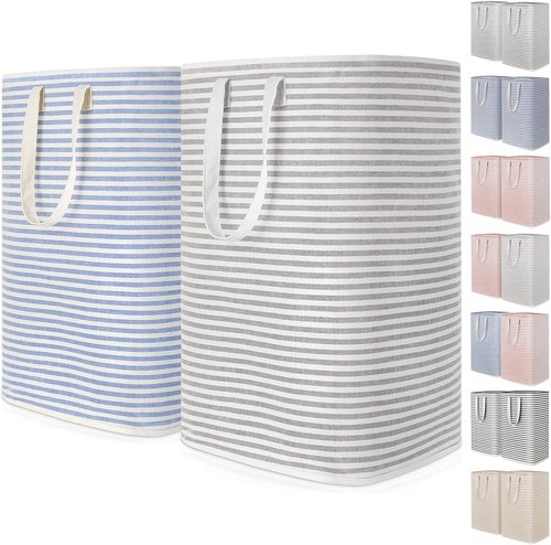 Lifewit Collapsible Laundry Basket - 80L Each, Waterproof Hamper with Reinforced Handles | Grey & Blue