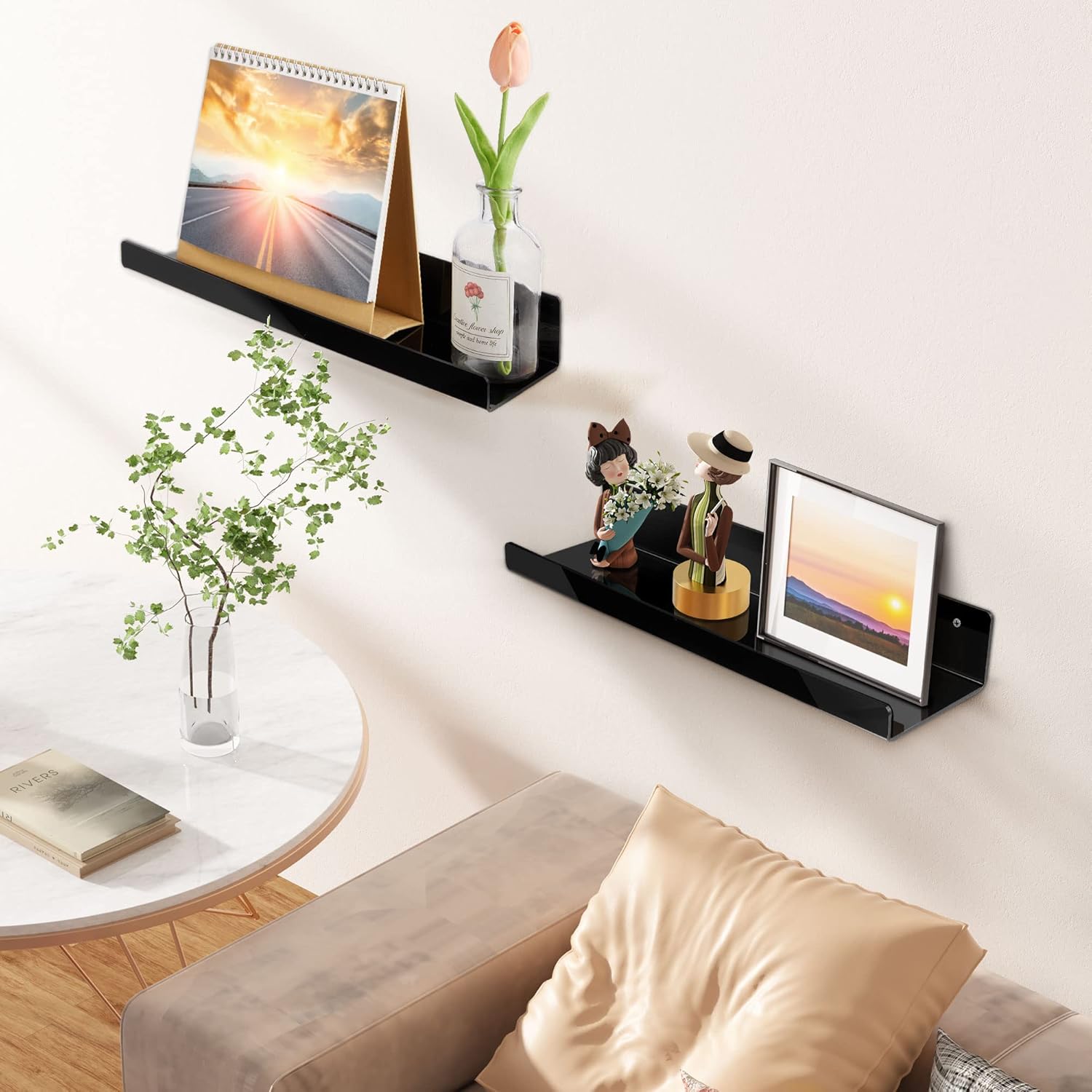Upsimples Acrylic Wall Shelves - 15" Floating Display Shelf Set for Perfume & Books | Black, 4 Pack