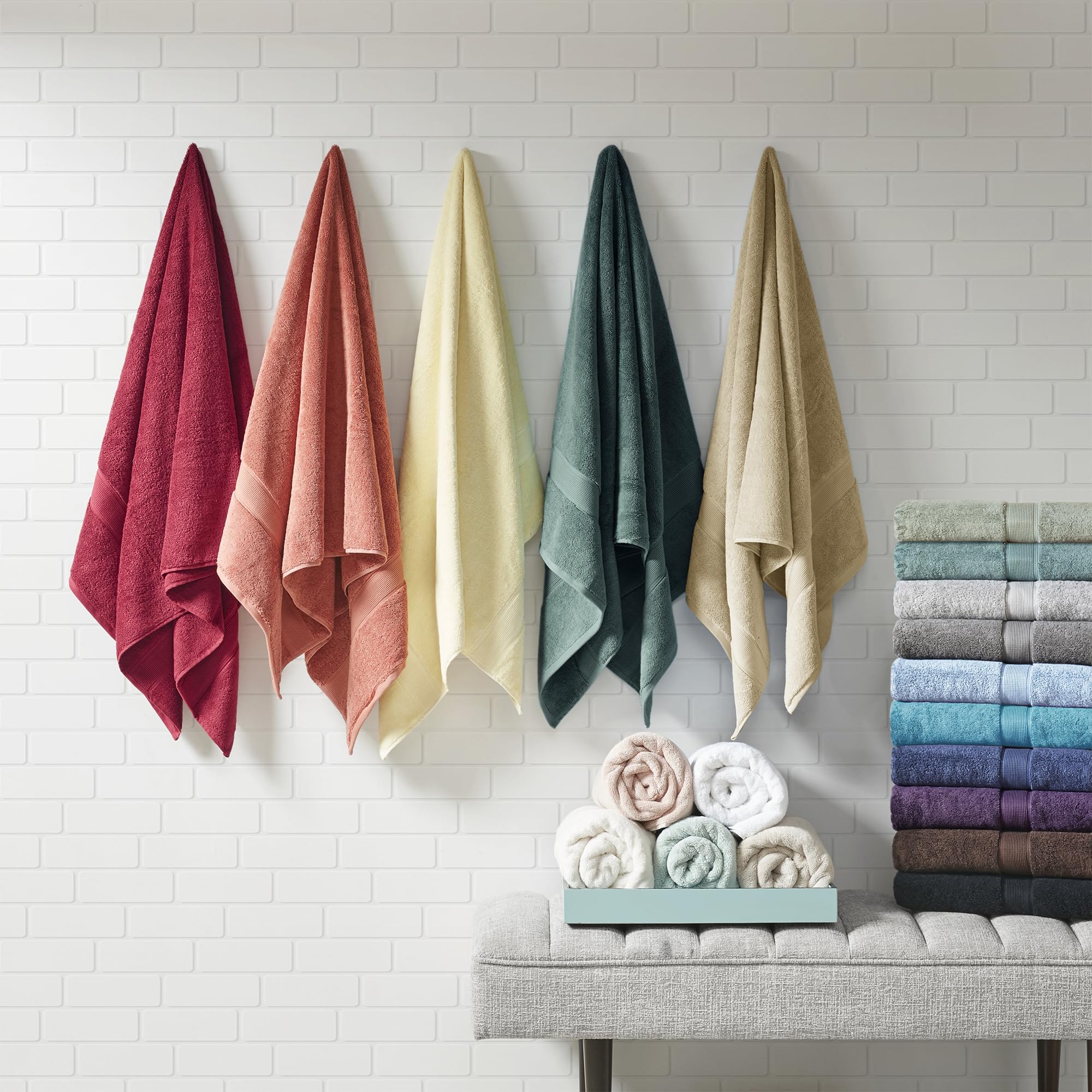Madison Park 800GSM Bathroom Towel Set of 8 100% Cotton Bath Towel Set for Bathroom Luxurious Highly Absorbent 2 Bath Towels 2 Hand Towels 4 Washcloths Quick Dry Spa Quality Light Blue