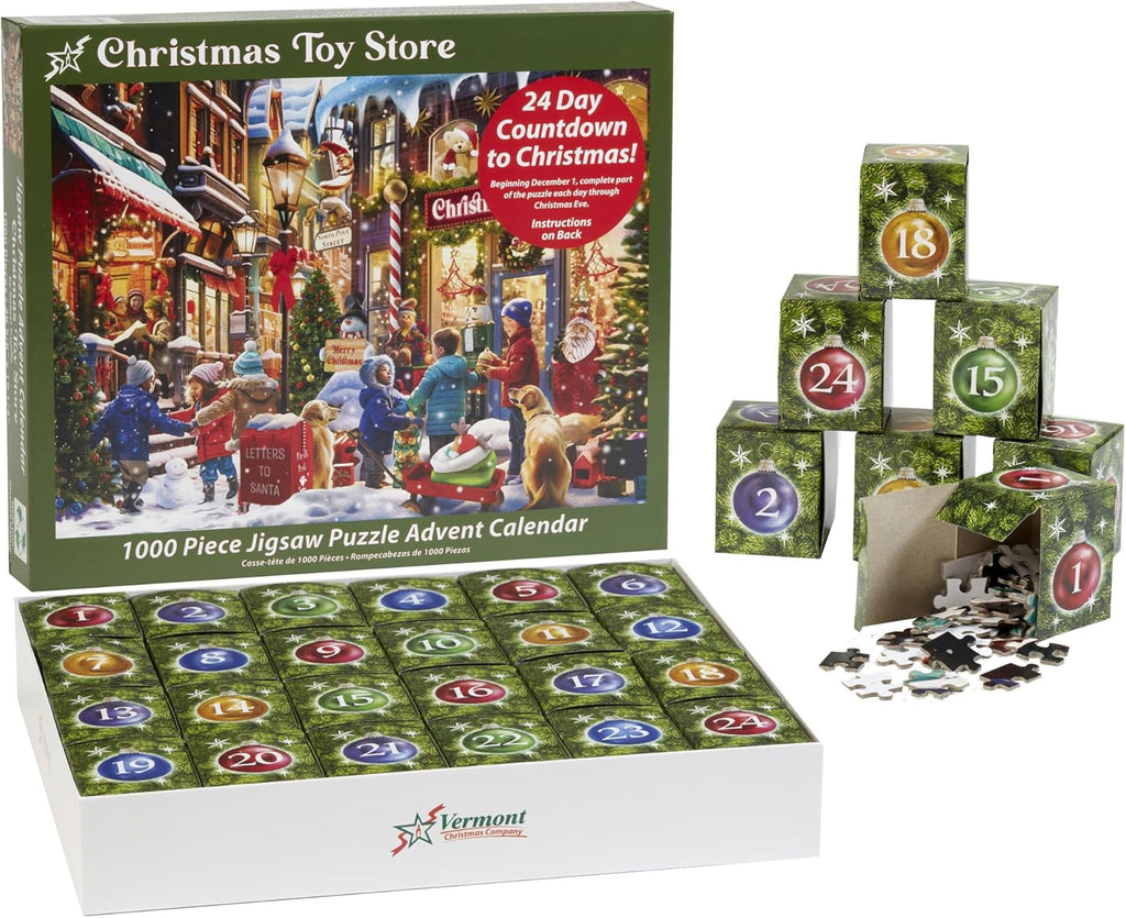 Vermont Christmas Company Jigsaw Puzzle Advent Calendar - 1000 Pieces | 24 Sections for Year-Round Fun
