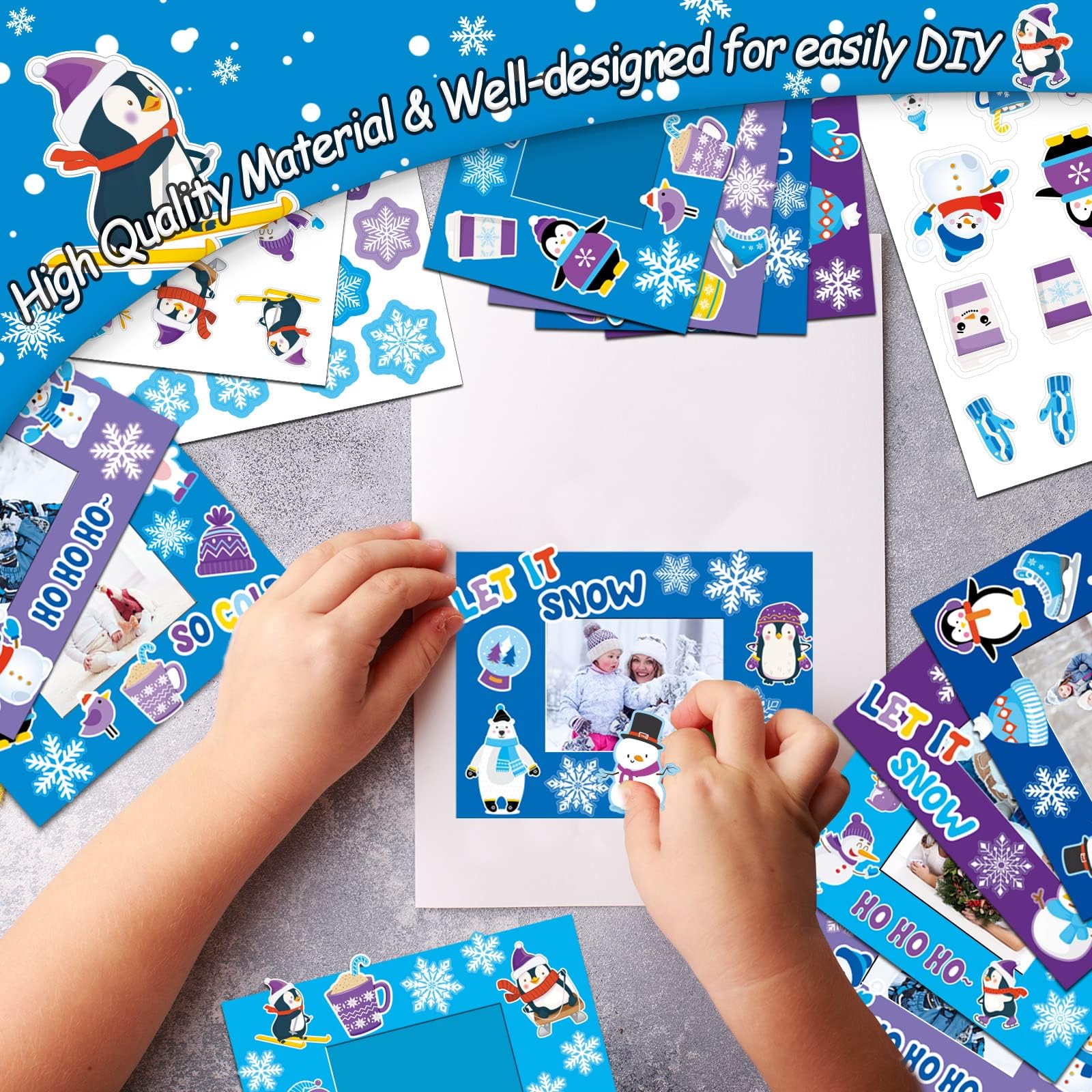 30 Packs Winter Craft Kits for Kids, Holiday DIY Picture Frame Craft Snowflake Penguin Polar Bear Art Party Favor Home Classroom Game Activities