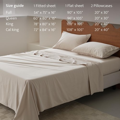 Double Stitch Organic Cotton Sheets King Size - Soft & Breathable Sheet Set 4 Piece, Luxury 300 TC Sateen Weave Bedding, 100% GOTS Certified Long Staple Cotton, Made in India, Linen