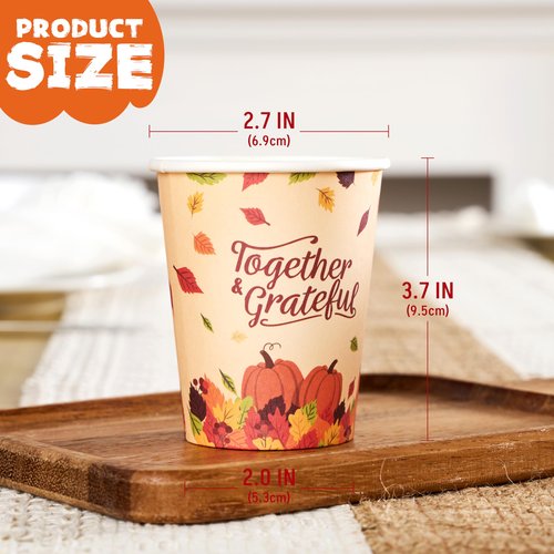 JOYIN 36 PCS Thanksgiving Disposable Cups,9 oz Pumpkin Maple Leaves Paper Cups, for Juice, Coffee, and Hot/Cold Drinks, 4 Charming Designs for Thanksgiving Party Fall Leaves Harvest Decoration