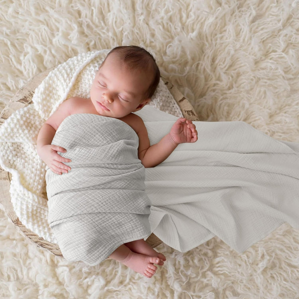 Bearmoss Muslin Swaddle Blankets - Soft & Breathable Baby Blankets | 40 x 38 Inches, 3 Pack (Cloud)