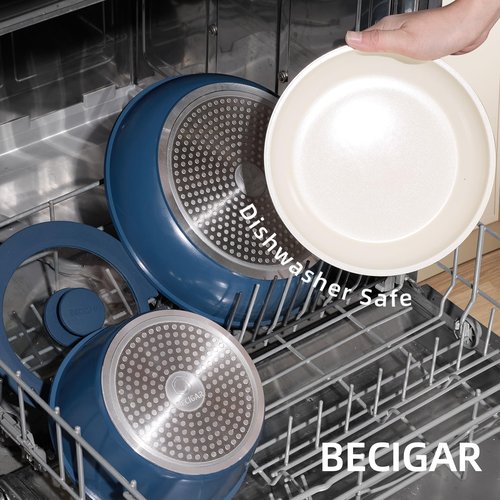 BECIGAR 8PCS Ceramic Cookware,Nonstick Pan, Removable Handle Ceramic Pots and Pans Set, Stackable Set, Nonstick Pan Pots and Pans Set Non Stick pot(Blue)
