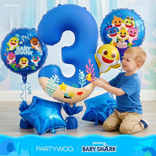 Baby Shark by PartyWoo - Blue Foil Number 3 Balloon Set | 5pcs 18-Inch Mylar for Kids' Birthday Party Decorations