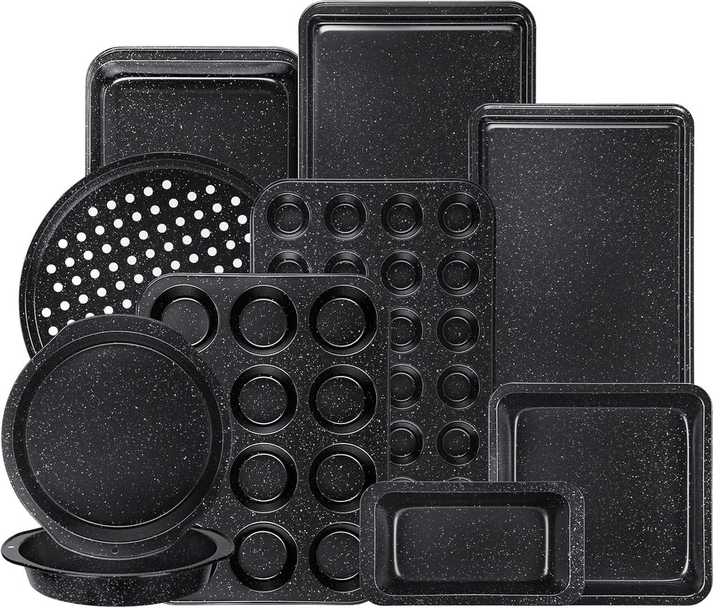 Terlulu 10-Piece Nonstick Baking Pans Set - Stackable Carbon Steel Bakeware for Oven Cooking | Black