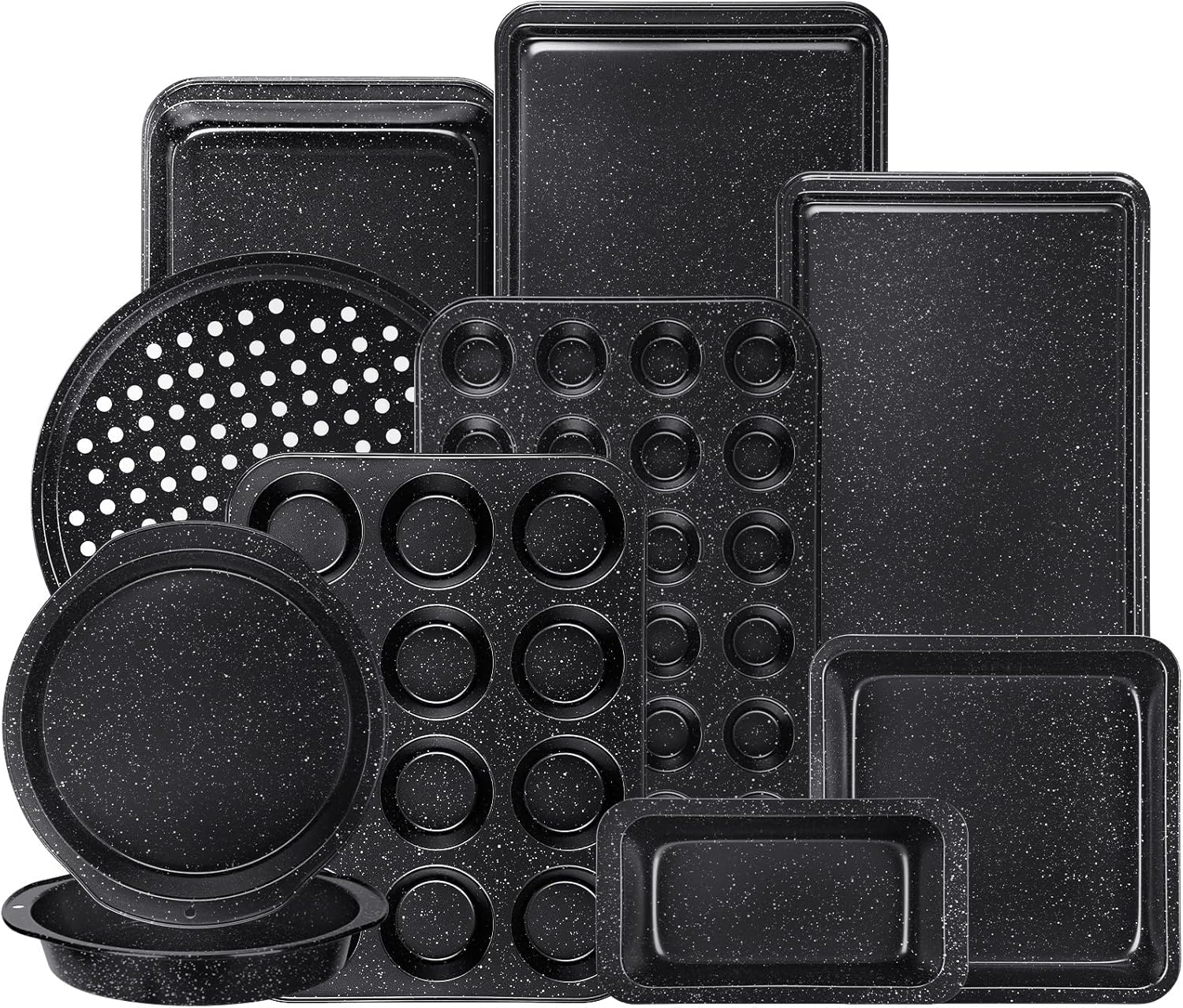 Terlulu 10-Piece Nonstick Baking Pans Set - Stackable Carbon Steel Bakeware for Oven Cooking | Black