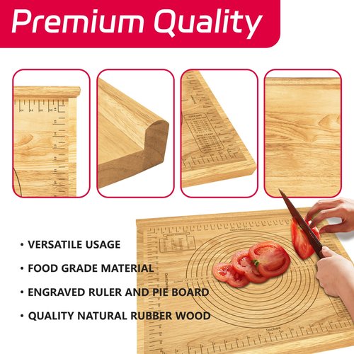 Montex Pastry Board with Measurement 24'' x 20", Wooden Kneading Board, Pastry Board for Rolling Dough, Pastry Baking Board with Counter Lip
