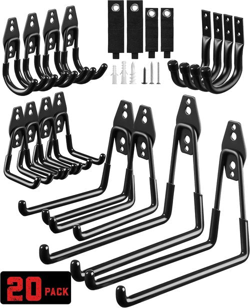 LANDNEOO Garage Hooks - 20-Pack Heavy-Duty Steel Storage Solutions | Anti-Slip Coating for Tools & Bikes