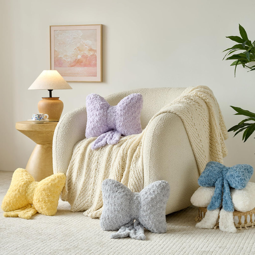 Ddliury Bow Pillow, Decorative Bow Pillows with Soft Plush for Couch Bed, Bow Shaped Throw Pillow Room Decor for Bedroom, Bow Decorative Pillow for Living Room (Lavender Purple, Small-12 Inches)