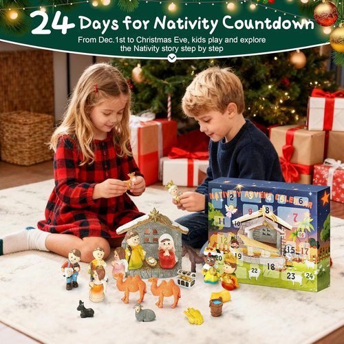 Little People Nativity Advent Calendar - 24-Day Countdown to Christmas | Religious Jesus Birth Scene for Kids & Adults