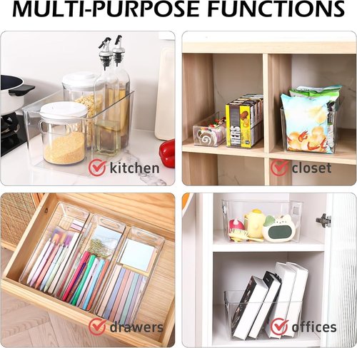 Clear Plastic Storage Bins 8 Pack - Versatile Pantry & Fridge Organizers for Home Organization