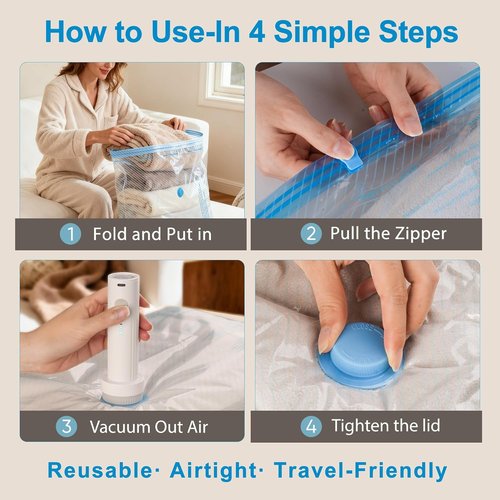 ANBIUX Vacuum Bags - Travel Compression Packing Bags with Rechargeable Air Pump | 16 Pack Carry-On Size
