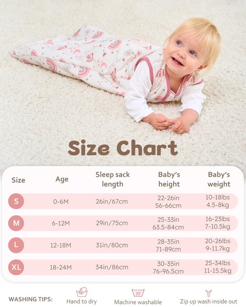FIEMOL Rayon Made from Bamboo Baby Sleep Sack 6-12 Months, 1.0 Tog Baby Wearable Blanket, Soft Sleeping Bag for Newborn Infant Babies with 2-Way Zipper 2 Pack (Medium) Pink Rainbow