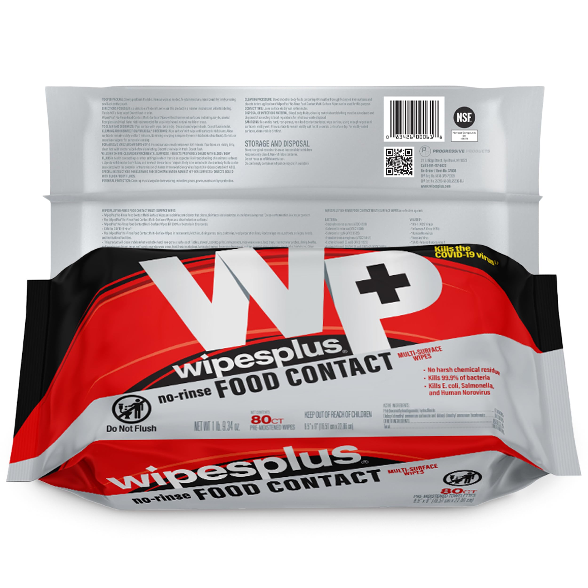 WIPESPLUS No-Rinse Food Contact Wipes, Multi-Surface Wipe, Unscented for Home and Business, 960 Count, (12 Packs of 80)