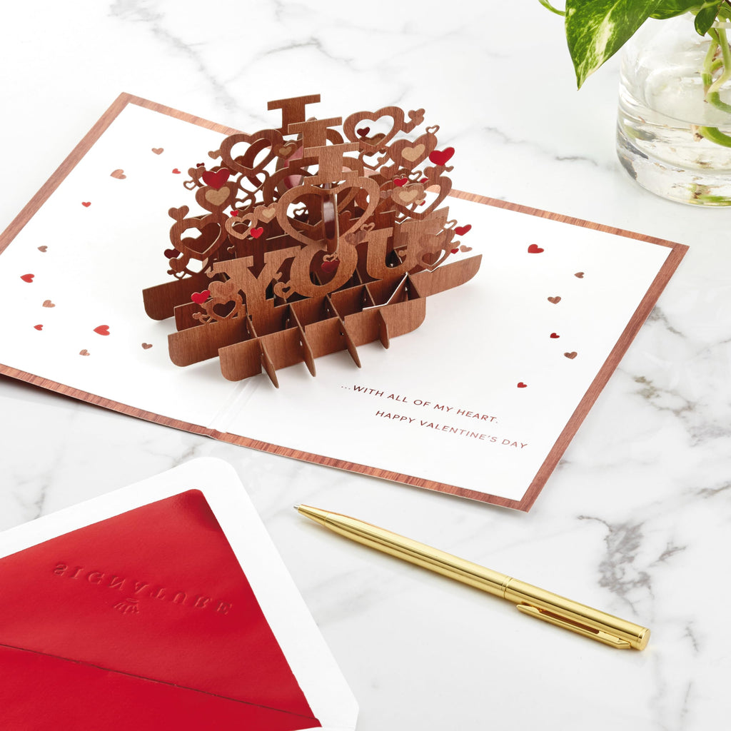 Hallmark 1499VFE1114 Signature Paper Wonder Wood Pop Up Valentines Day Card (All My Heart)
