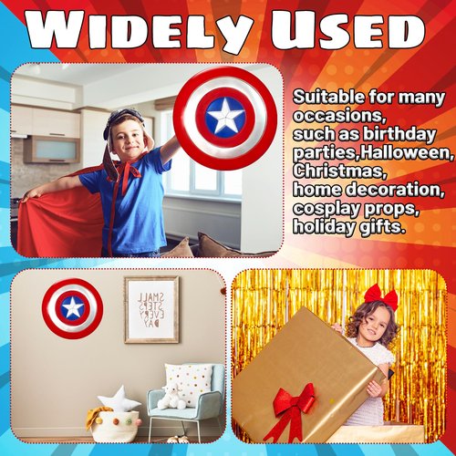 YMMAALE 12 Inch Captain Round Shield,Superhero Shield Prop Role Play Toy,Halloween Cosplay Shield for Birthday Gift,Party Decoration