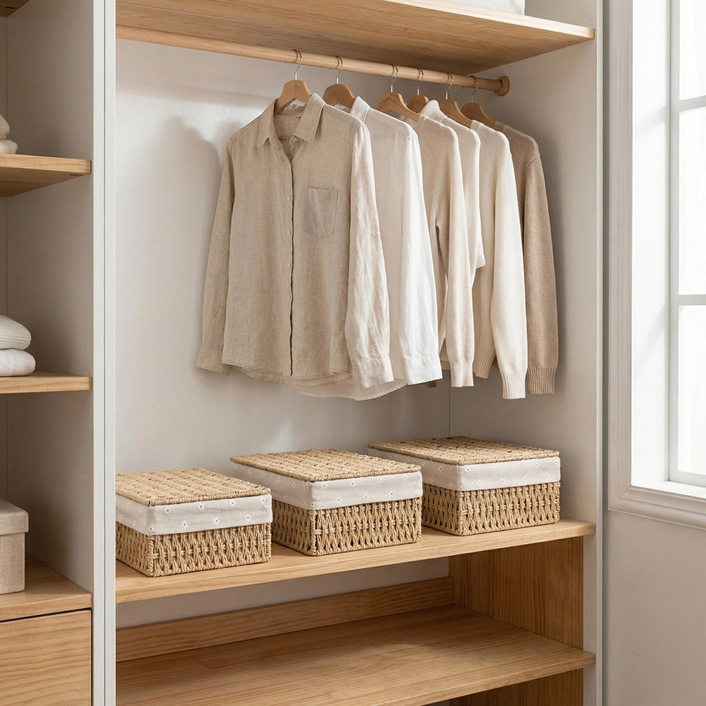 Storage Baskets with Lids, Set of 3 Wicker Baskets with Lids, Khaki Paper Rope Woven Storage Boxes with Removable Liners, Stackable Shelf Bins for Bathroom, Closet, Nursery