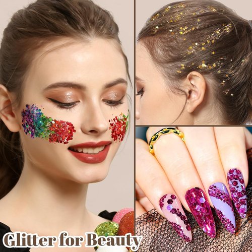 LEOBRO Holographic Chunky Glitter - 24 Jars for Crafts, Makeup, Nail Art & Party Decor