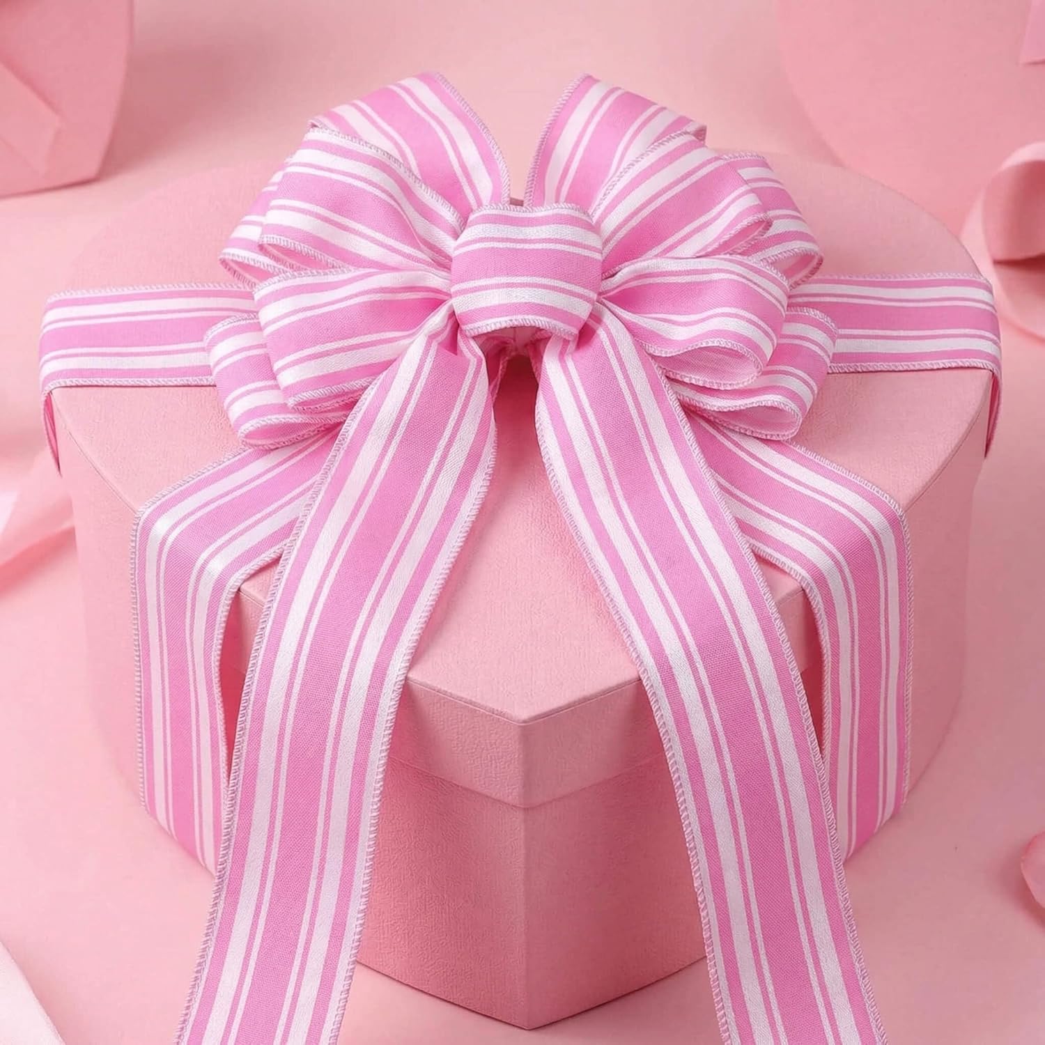 Skiennix Pink & White Striped Wreath Bow - Large 20x11 Inch Baby Shower Decor | Spring & Easter Accent