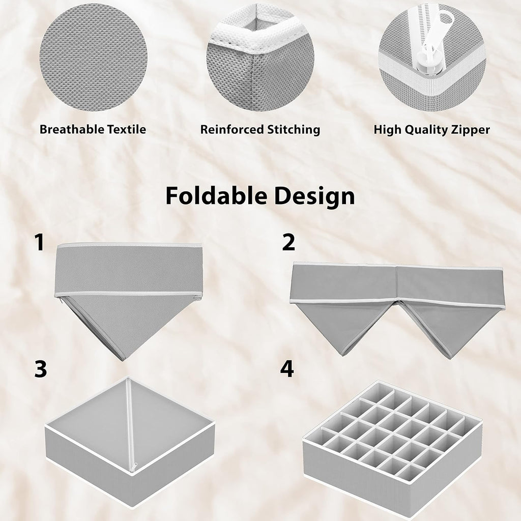 Simple Houseware Drawer Organizer Set - 4-Pack Closet Dividers for Underwear, Socks, Bras | Foldable Gray Storage Boxes