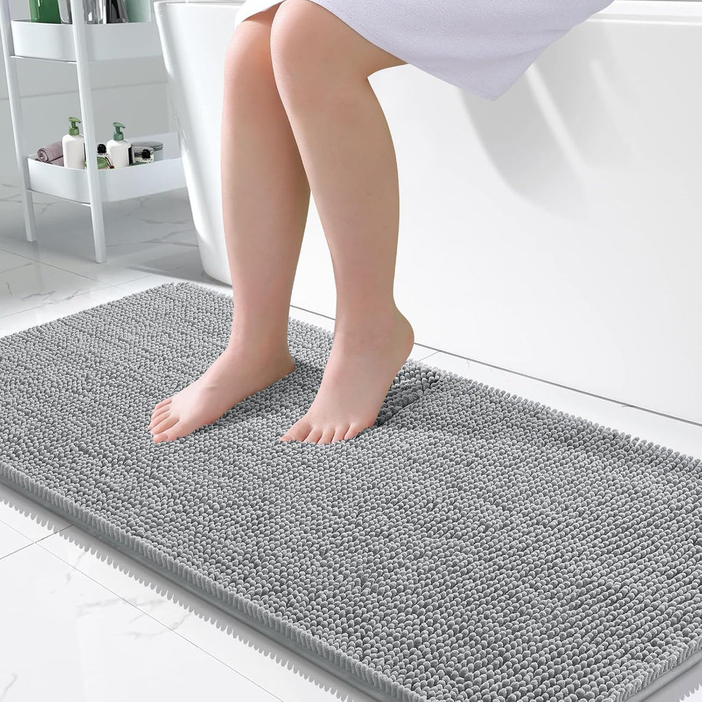 OLANLY Large Chenille Bath Rugs - Extra Soft & Absorbent | Quick Dry, Machine Washable, Light Grey 50x30