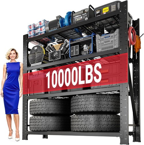 FLEXIMOUNTS Heavy-Duty Garage Shelving Unit - 4-Tier Adjustable Storage, 10000LBS Capacity, 71"H x 49.6"W x 23.6"D
