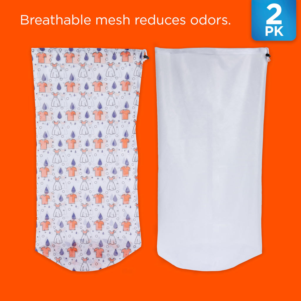 Tide Jumbo Mesh Laundry Bags, 2 Pack, 12" x 34", Holds Up to 3 Loads – Durable, Breathable Laundry Sack for Home, Dorm & Travel