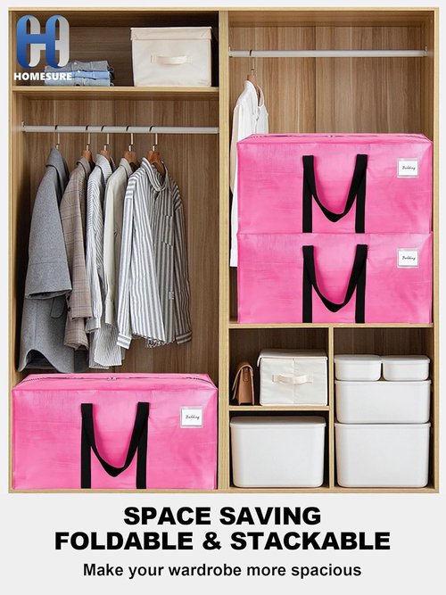 Large Moving Bags by [Brand Name] - 12 Pack Water-Resistant Heavy Duty Storage Totes - Space-Saving Design (Pink)