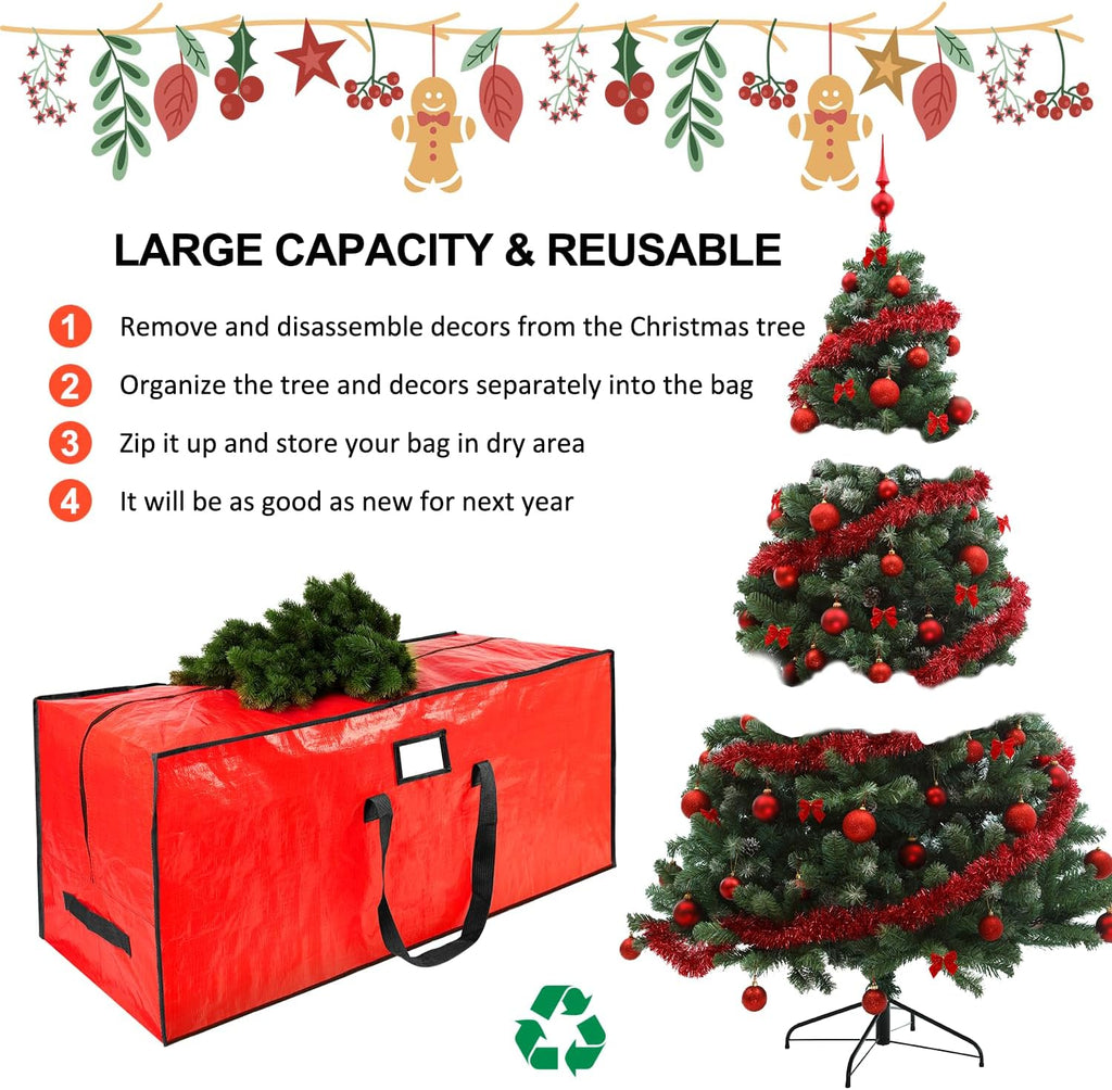 Skiennix 7.5 Ft Christmas Tree Storage Bag - Waterproof, Durable Handles & Dual Zippers | Red