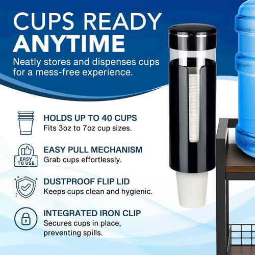 5 Gallon Water Dispenser Stand with Built-in Cup Holder and Electric Pump Included– Heavy Duty Water Jug Holder, Storage Shelf, Second Jug Space – Adjustable Height, Lightweight & Durable