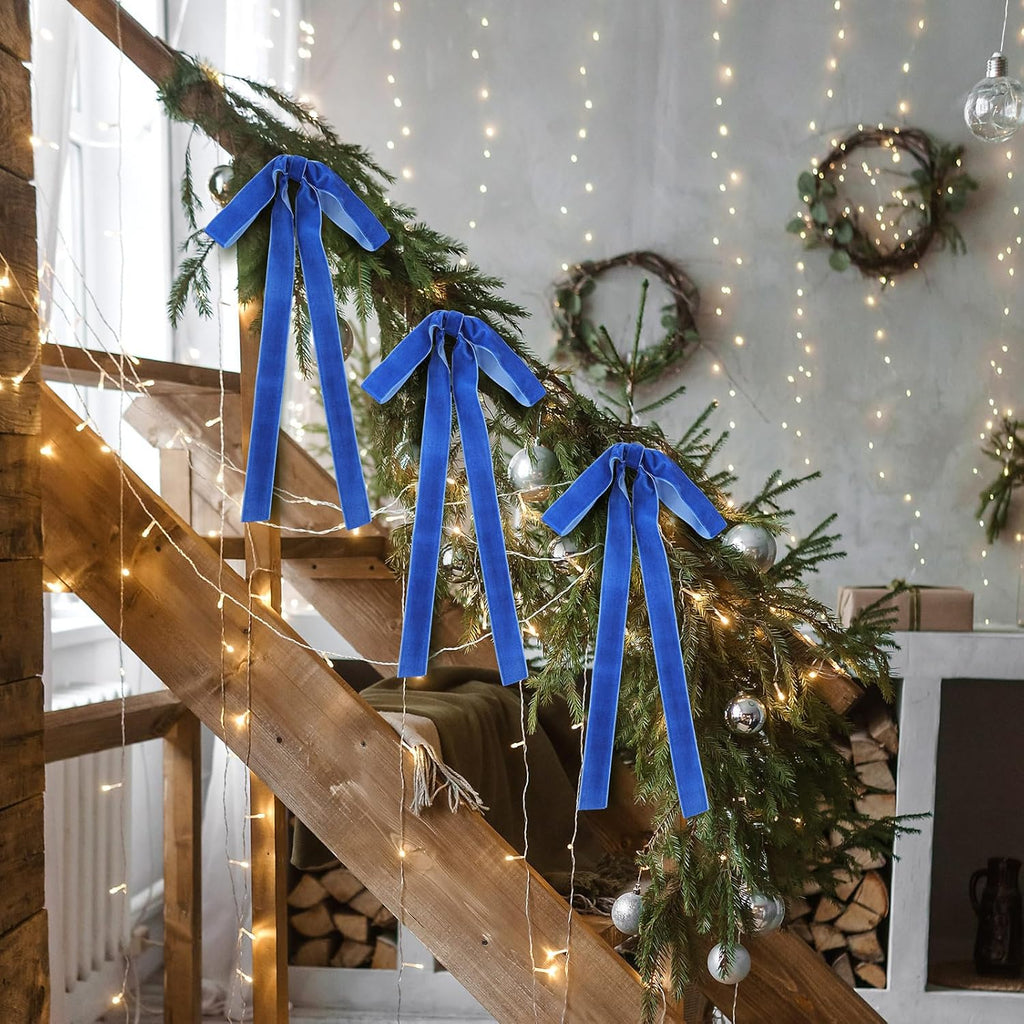 Royal Blue Velvet Bows - 24 Pcs Christmas Tree Ornaments & Valentine's Day Decor | 9 x 13 Inch